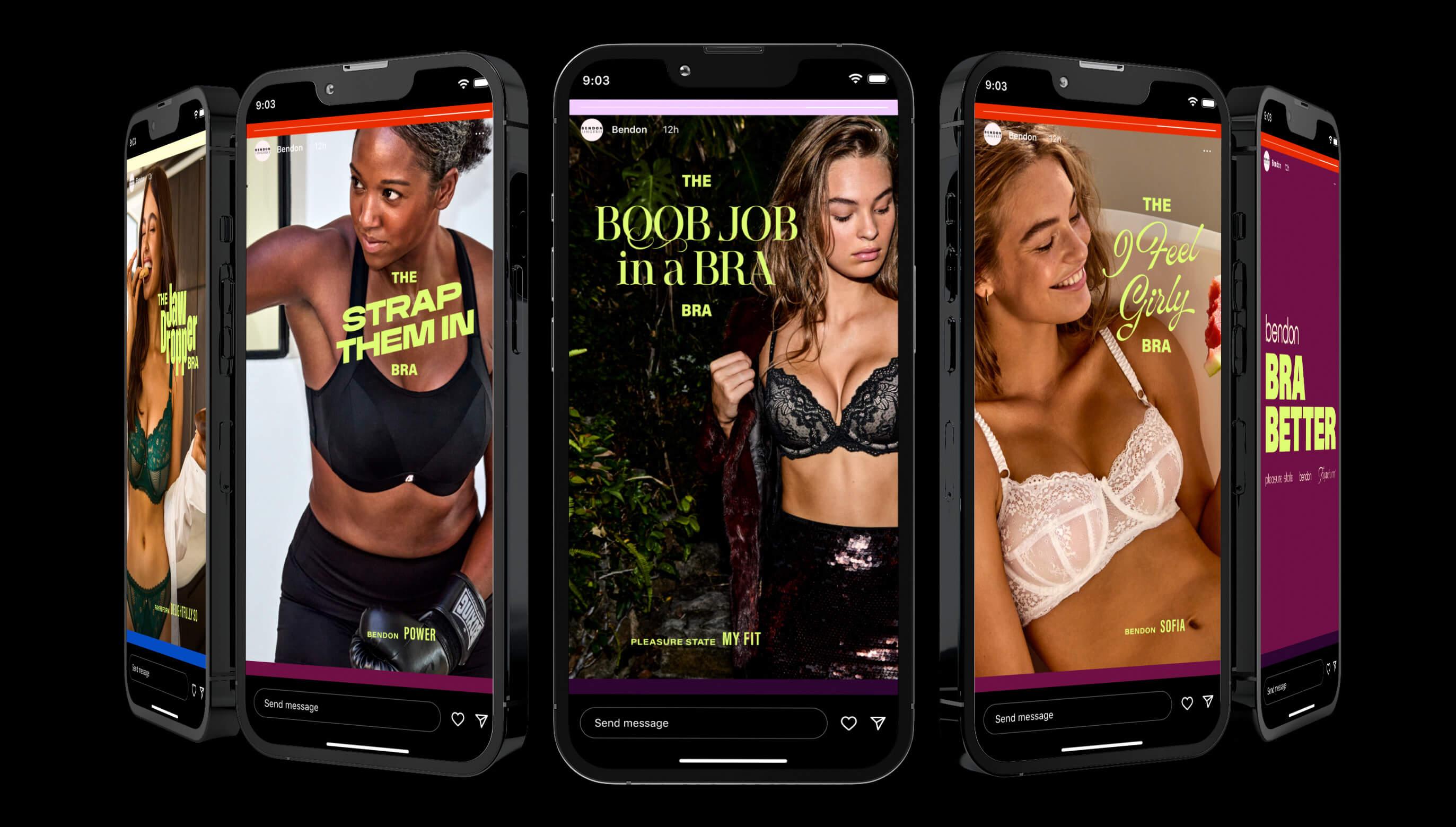 Bendon Instagram Stories displayed on phones