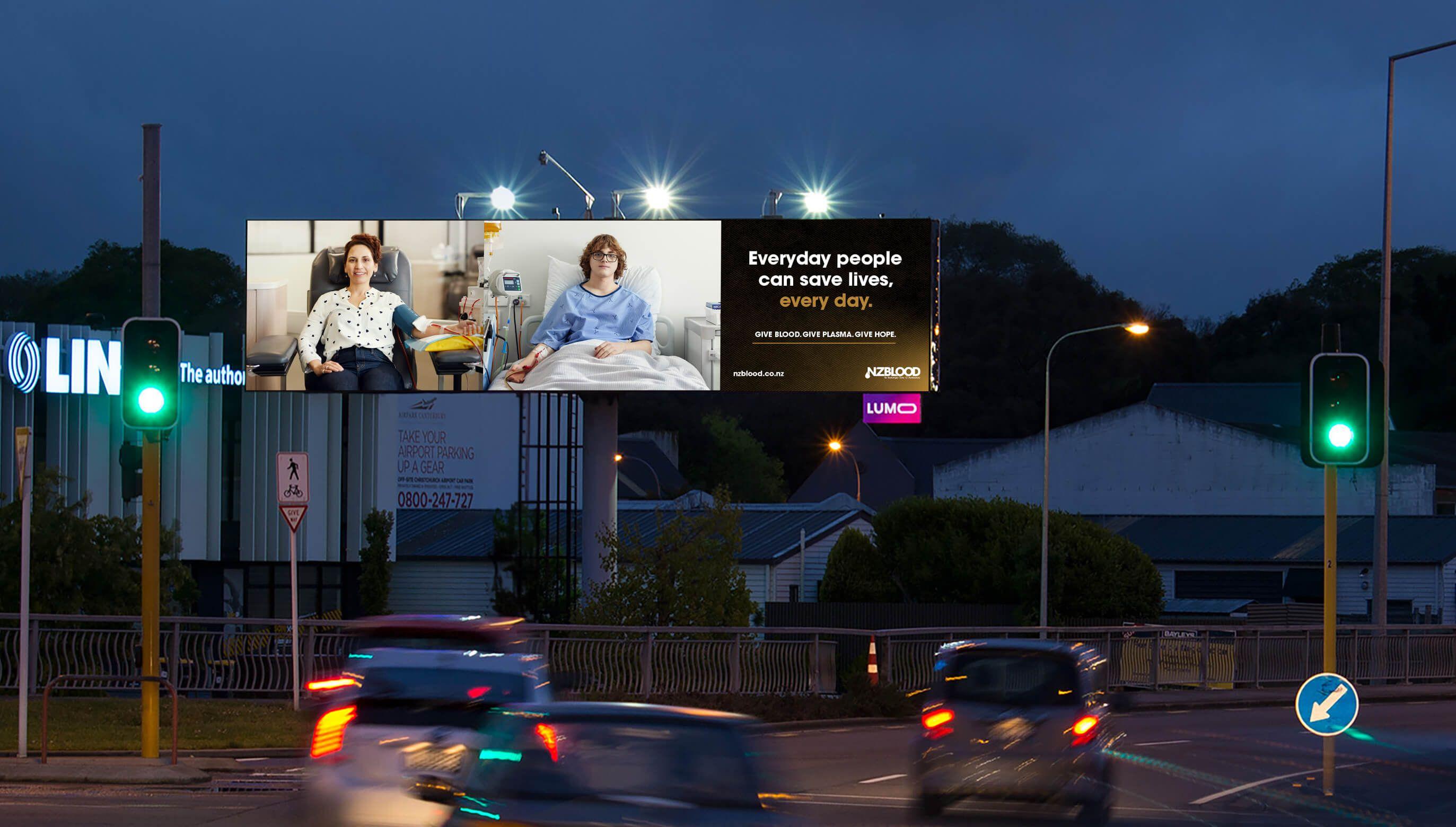 An NZblood advertisement taken above the motorway.